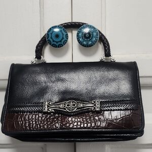 Black and Brown Women's Top-Handle Bag with Braided Detail